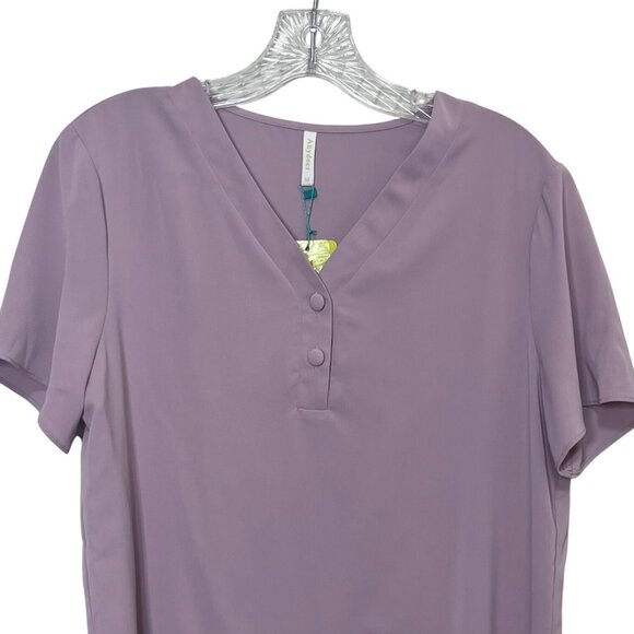 Anydeer Vneck Blouse Shirt Womens Medium Purple New Short Sleeve Button Detail - Picture 3 of 10